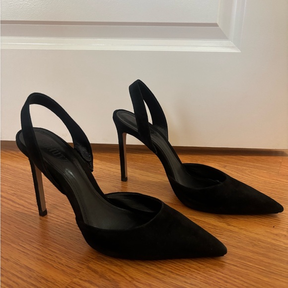 SCHUTZ Shoes - SCHUTZ Black Suede Pointed Toe Slingback Heels Size 8.5